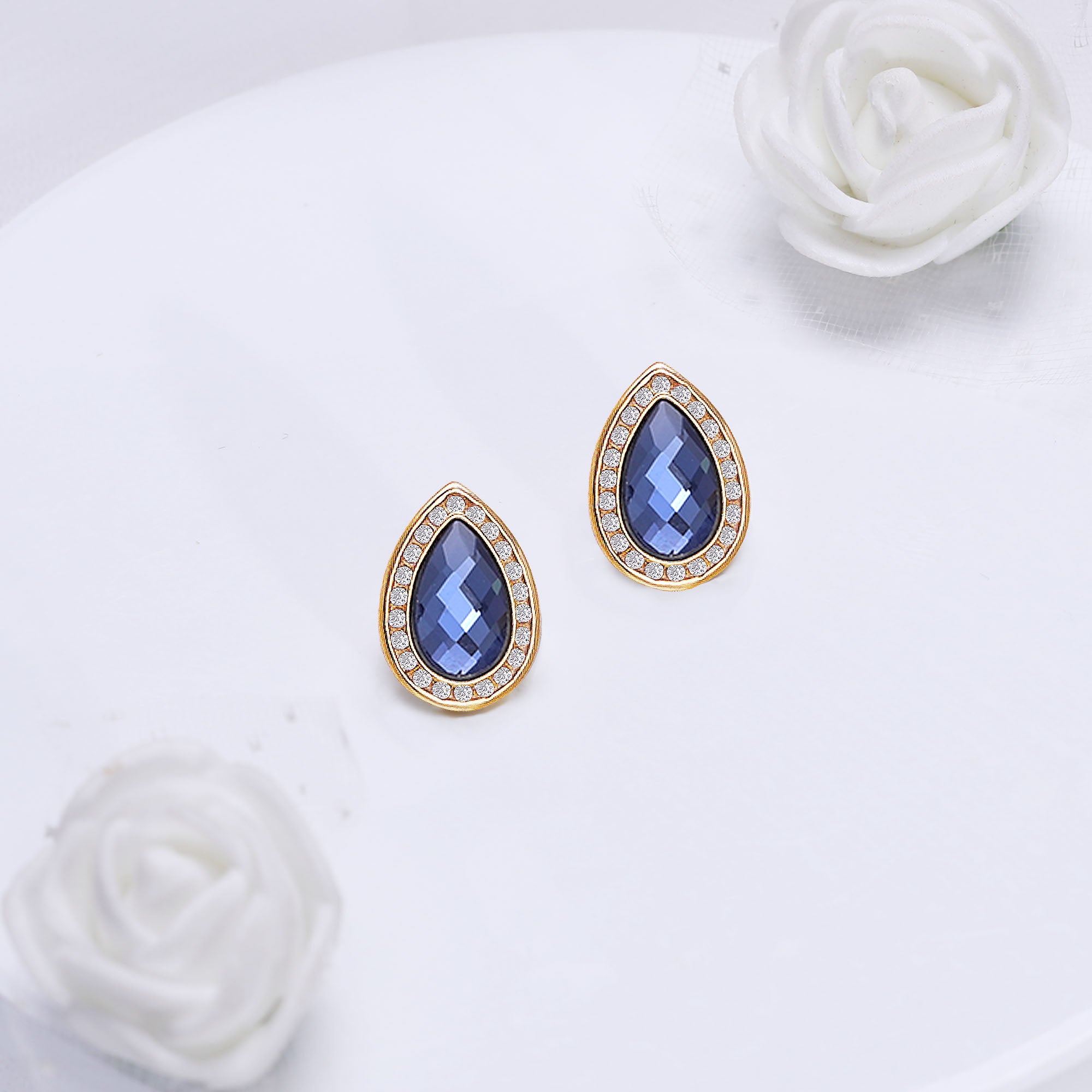 Nadri Round Halo Blue Crystal Drop Earrings | Dillard's